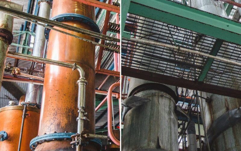 Destilační zařízení Foursquare Distillery - Artinasal copper pot still a Twin column Coffey still