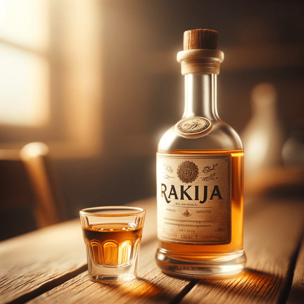 Rakija - ilustrační obrázek láhve se skleničkou