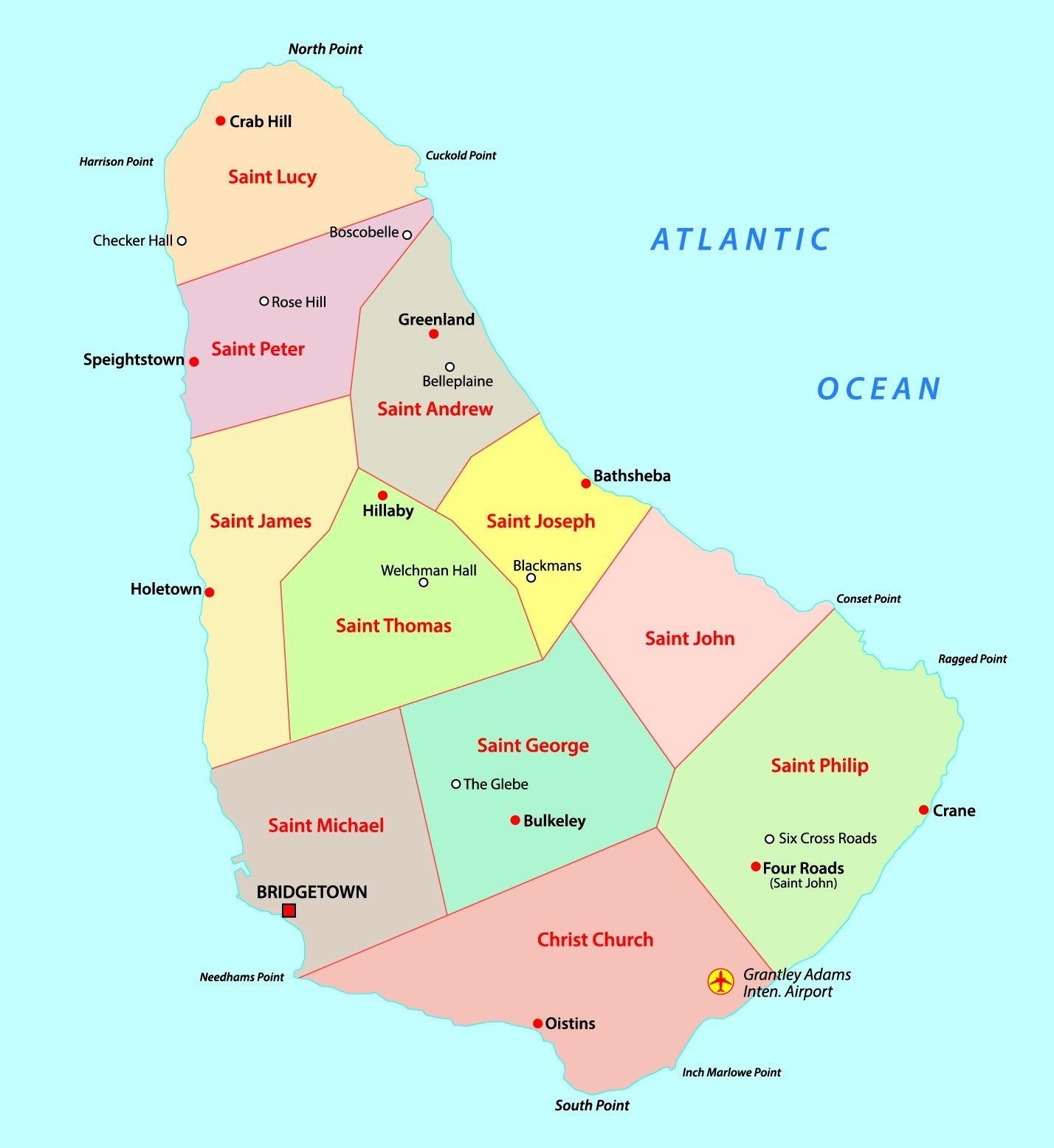 Administrativní mapa Barbadosu