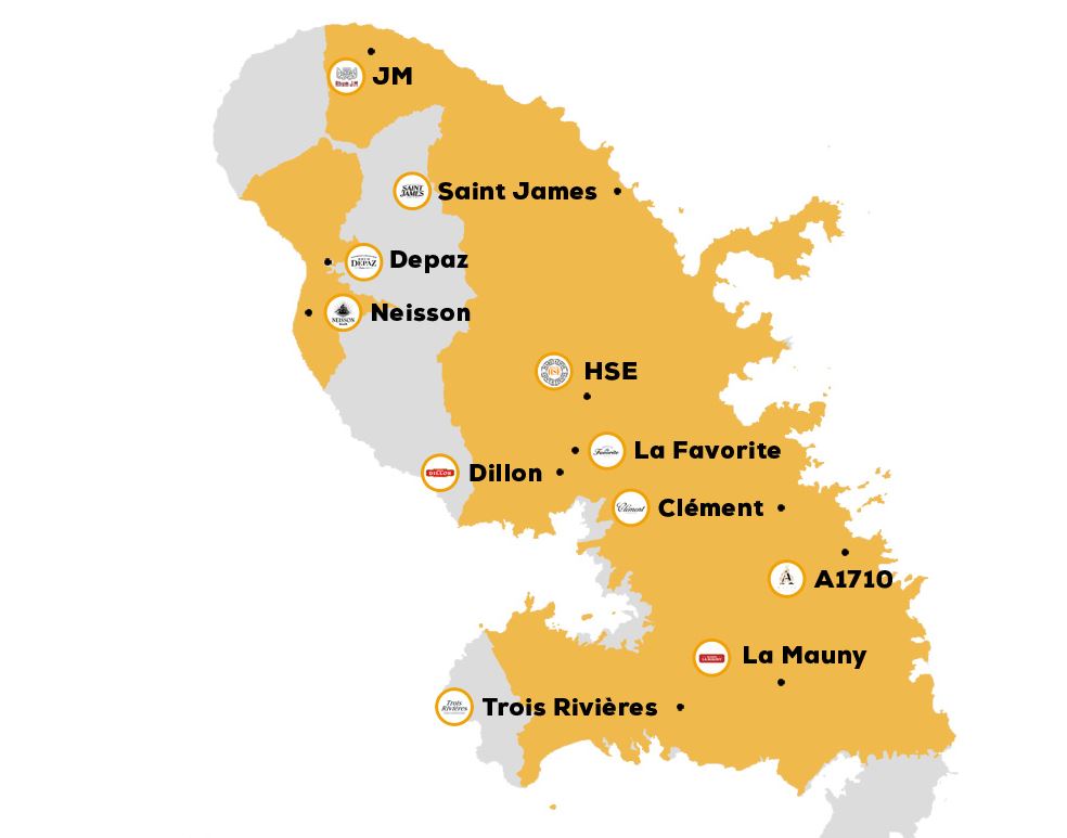 Martinique AOC destilérky - mapa